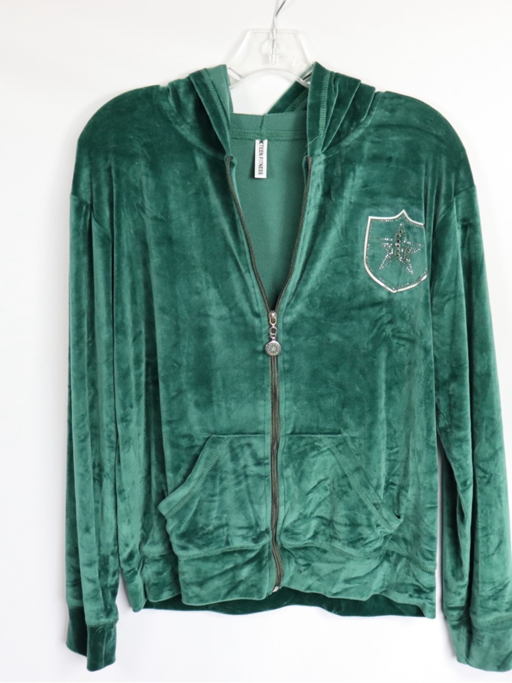 Teen Fitness Velour Tracksuit Set Green Hoodie & Pants Y2K Matching Set - Picture 3 of 11